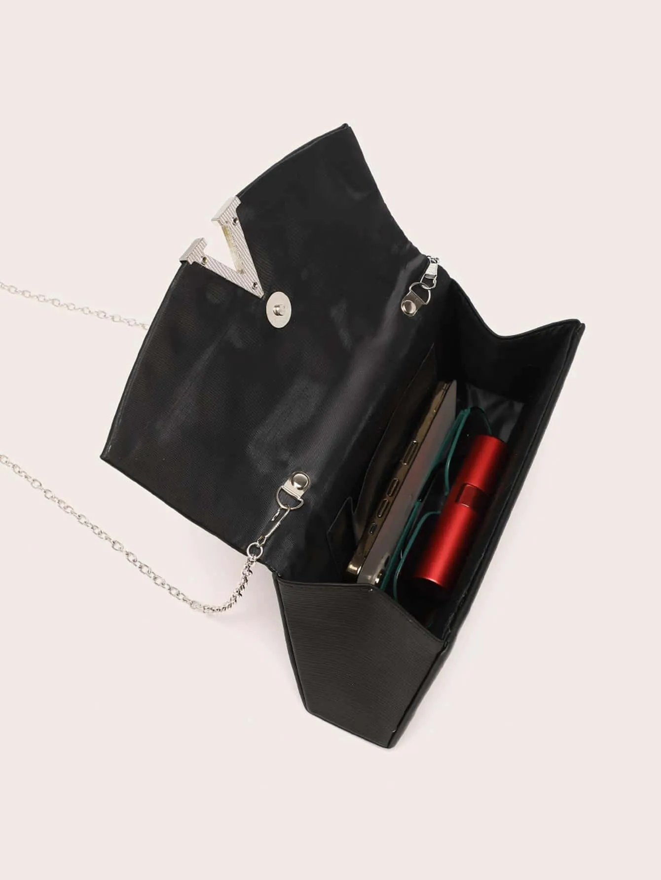Metal Decor Flap Square Bag - Black