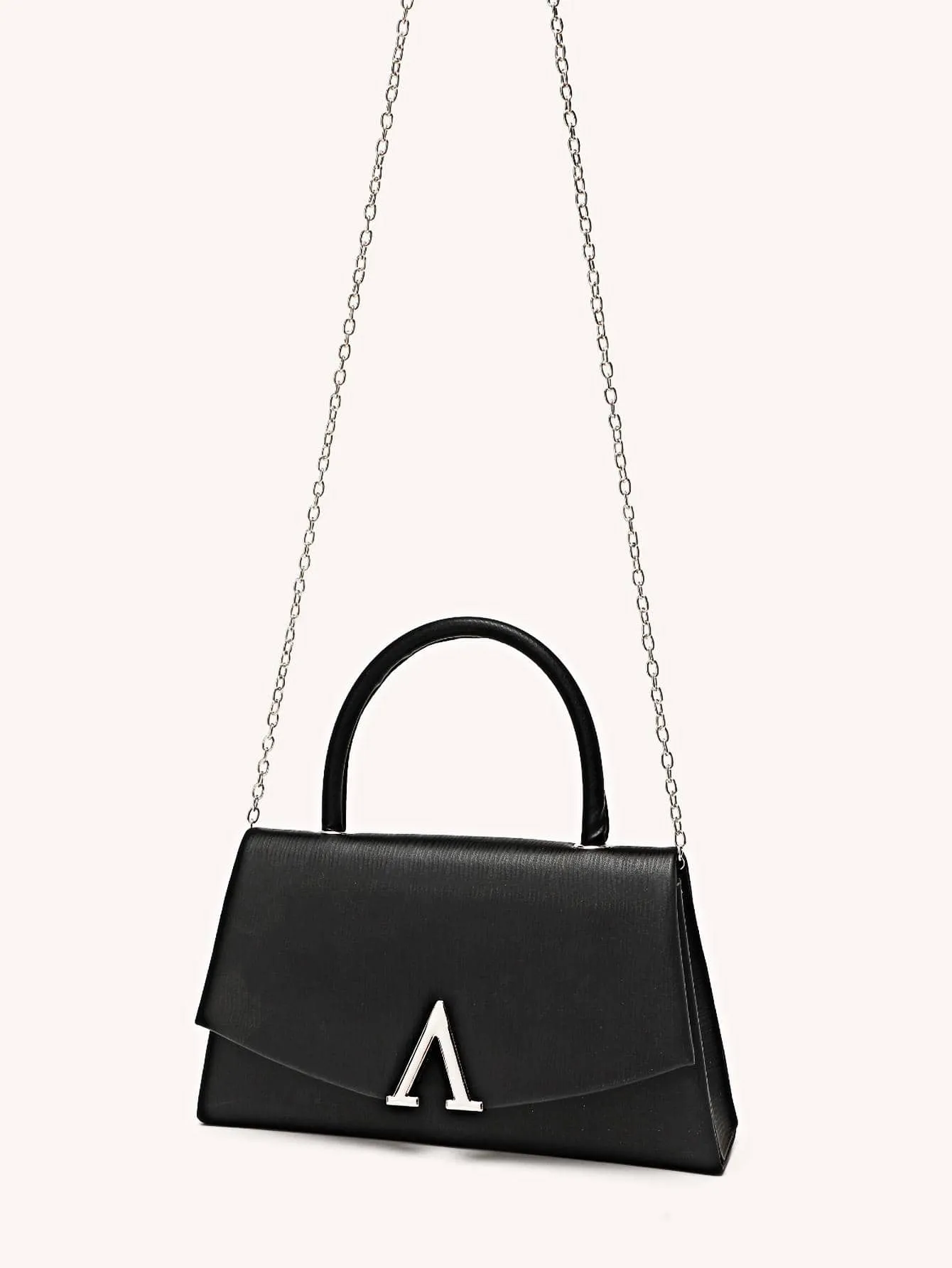 Metal Decor Flap Square Bag - Black