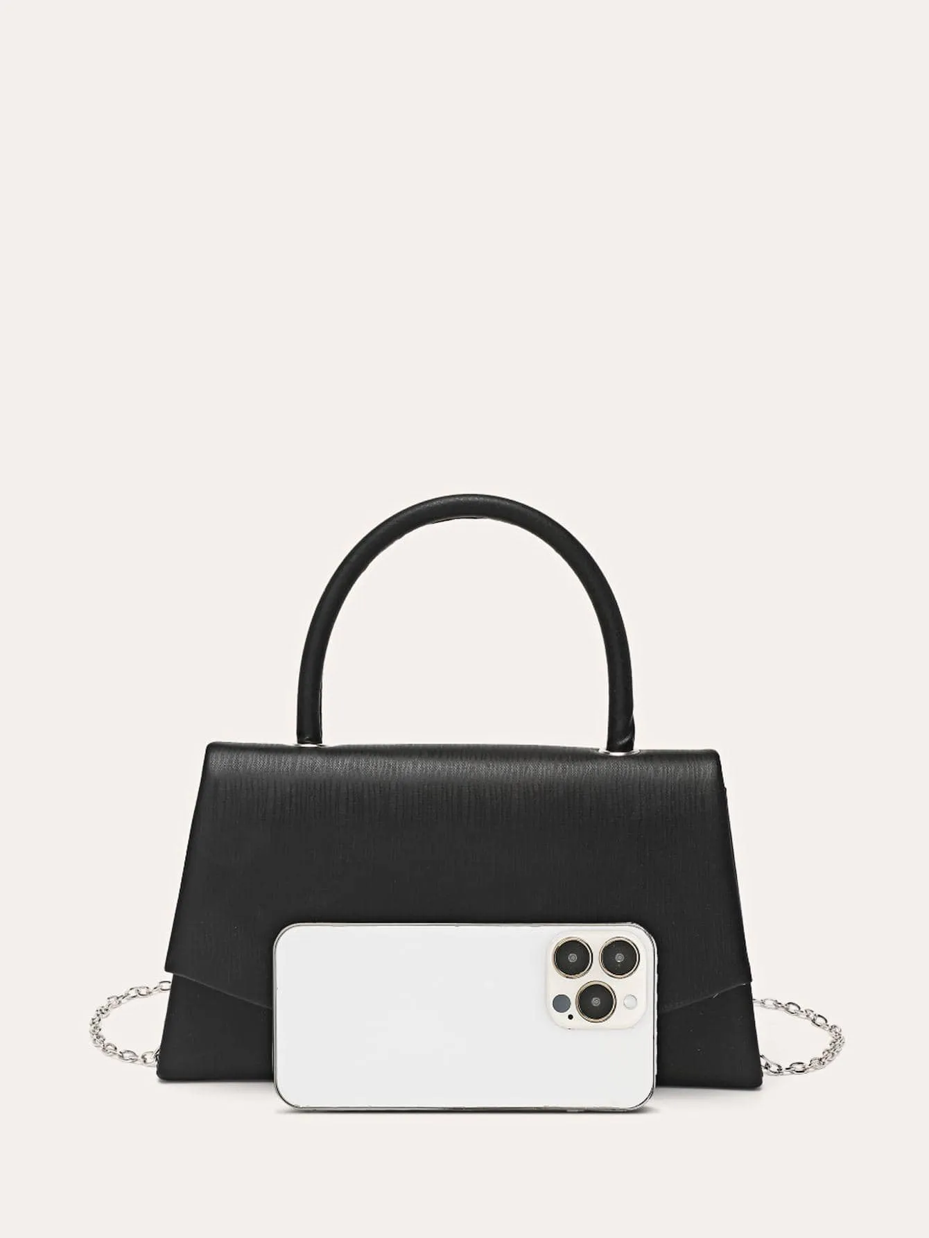 Metal Decor Flap Square Bag - Black