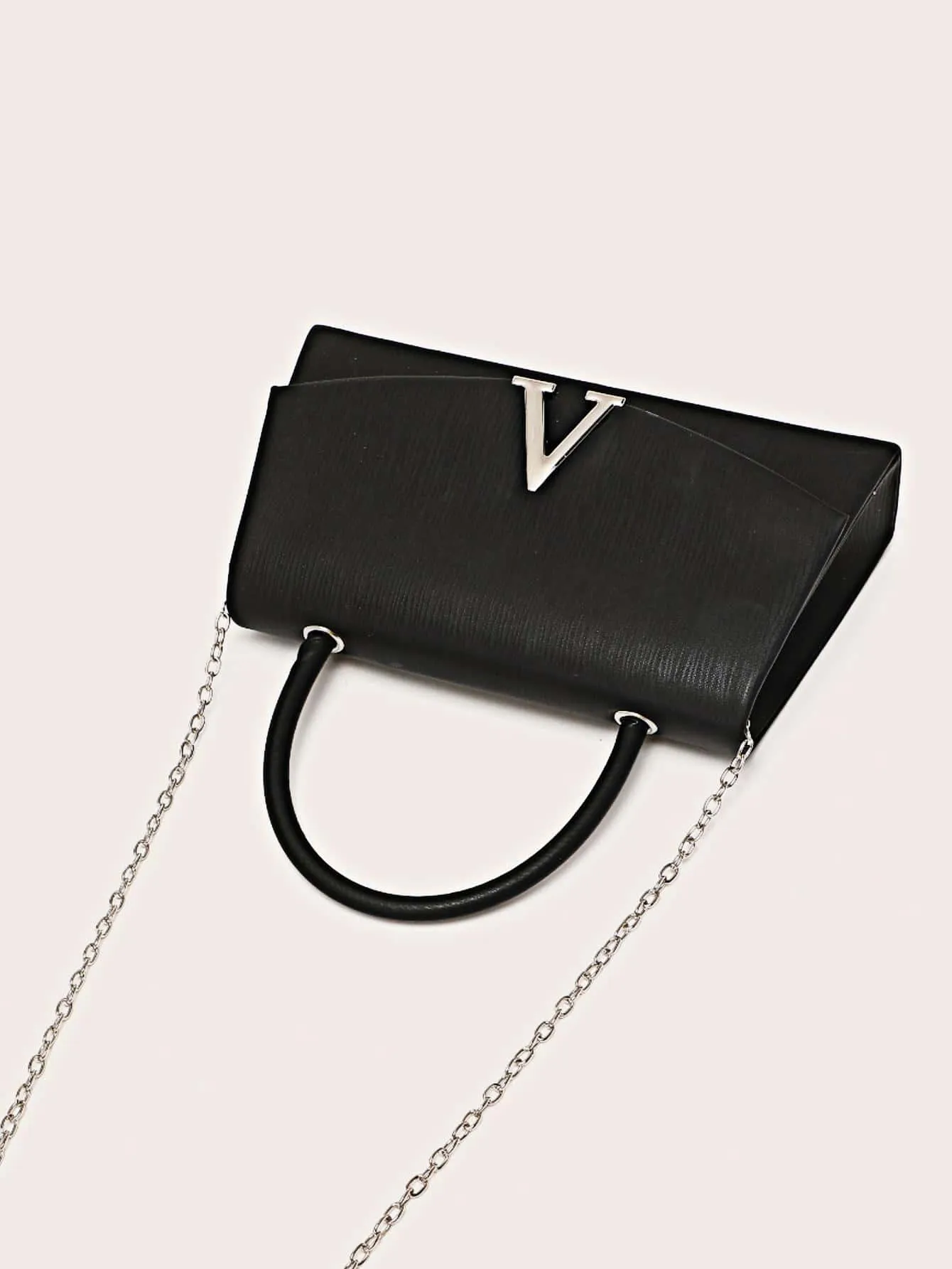 Metal Decor Flap Square Bag - Black