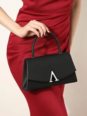 Metal Decor Flap Square Bag - Black