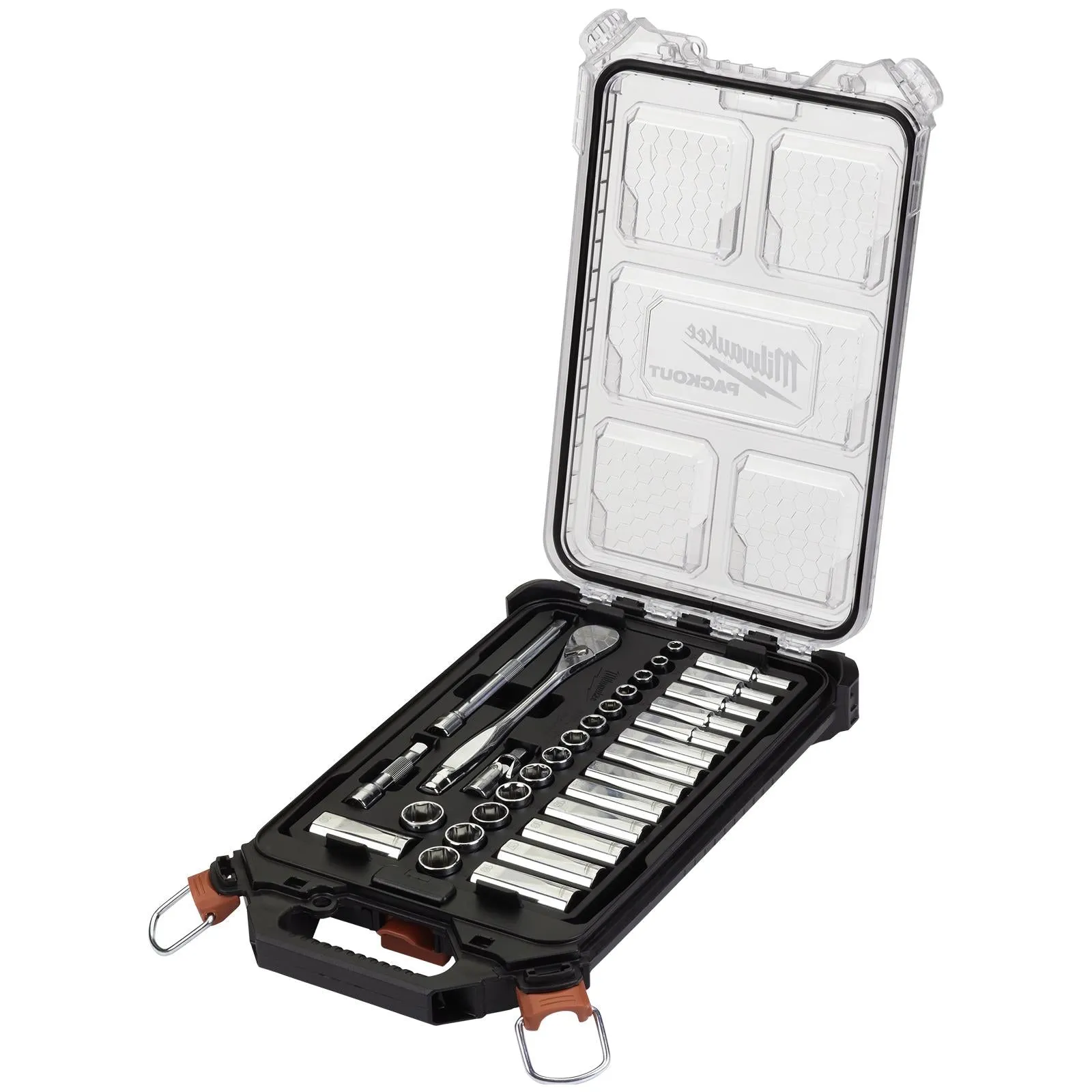 Milwaukee Ratchet and Socket Set 3/8" Drive 32 Piece Packout Compact Slim Organiser