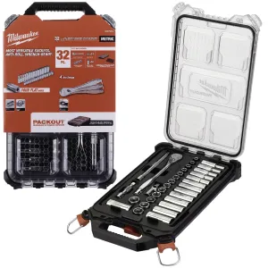 Milwaukee Ratchet and Socket Set 3/8" Drive 32 Piece Packout Compact Slim Organiser
