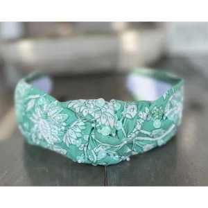Mint Toile Top Knot Seed Beaded Headbands S