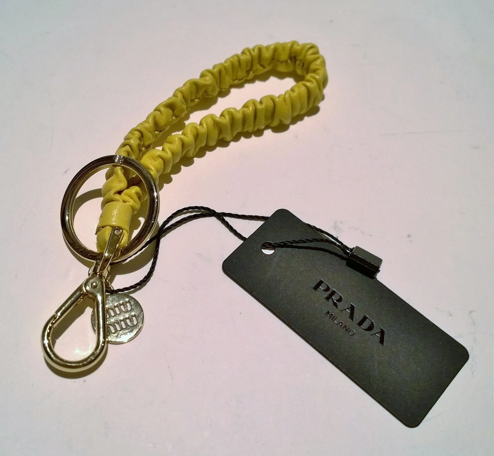 Miu Miu Key Chain Logo Bag Charm with Yellow Leather New in Box