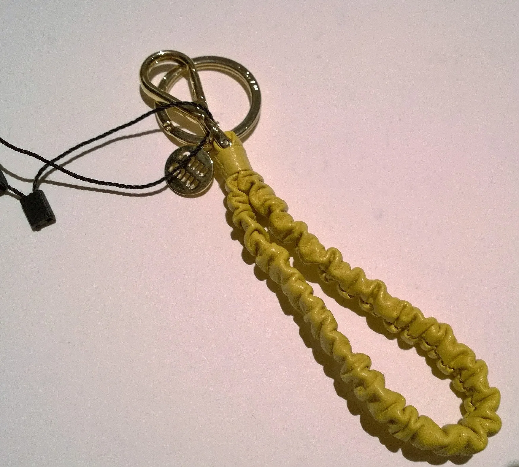 Miu Miu Key Chain Logo Bag Charm with Yellow Leather New in Box