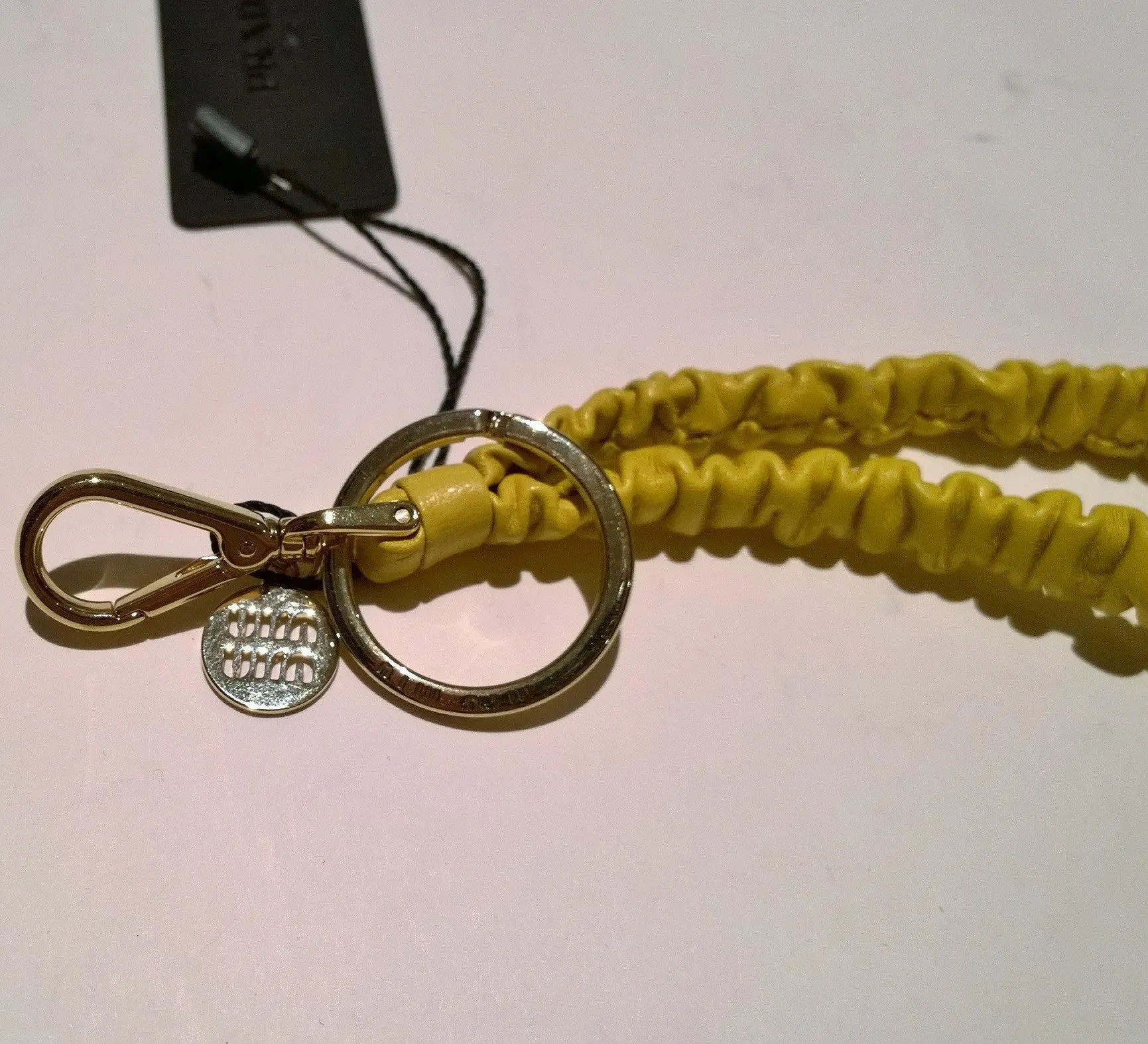 Miu Miu Key Chain Logo Bag Charm with Yellow Leather New in Box