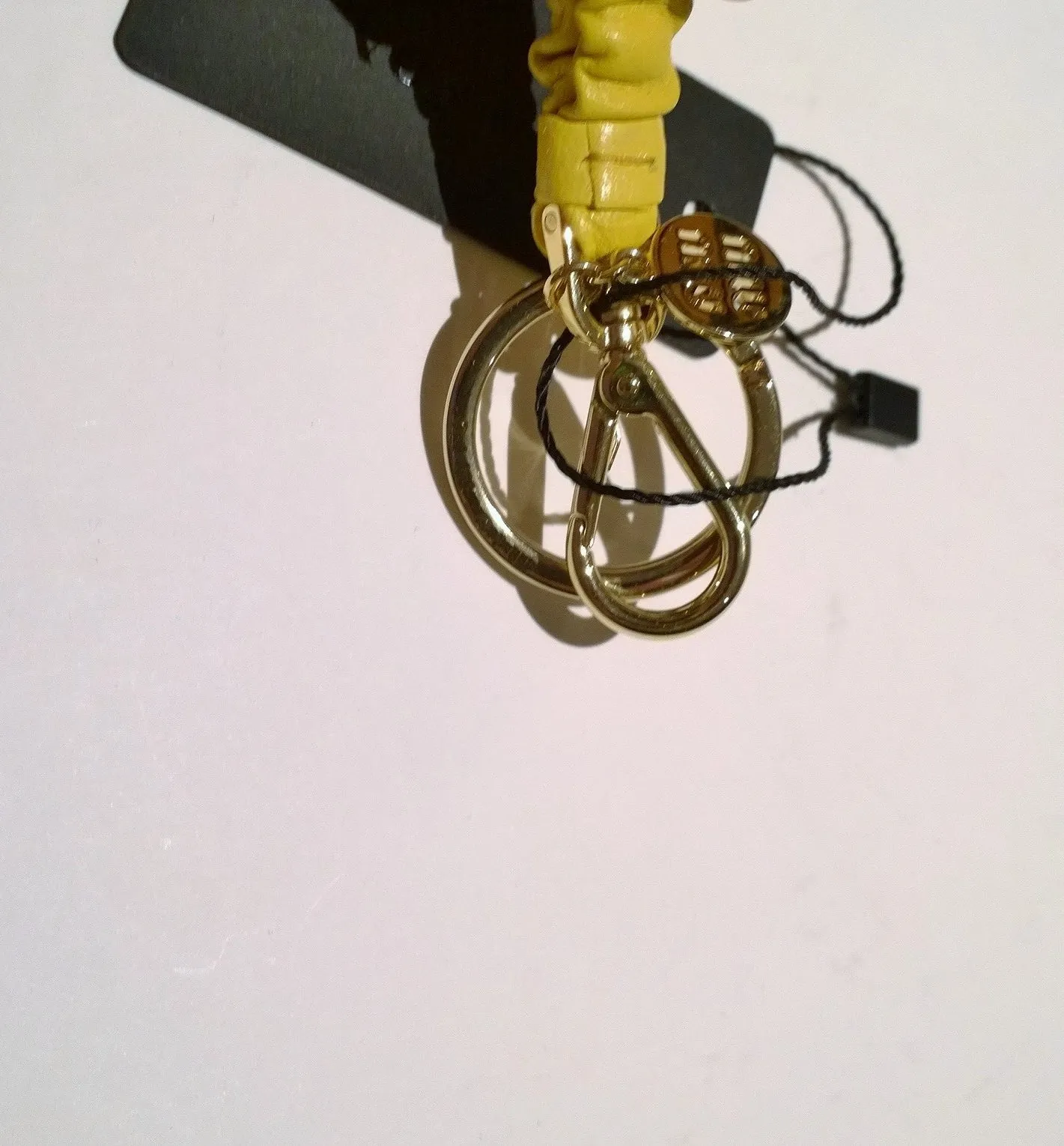 Miu Miu Key Chain Logo Bag Charm with Yellow Leather New in Box