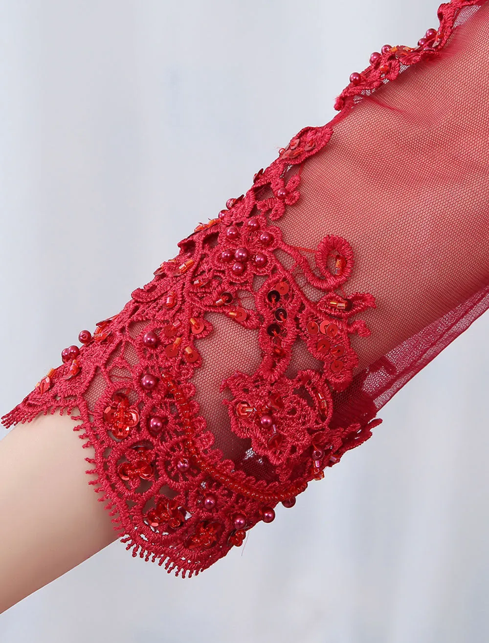 Modern Burgundy Evening Dresses Long Sleeve Lace Applique Beaded Formal Gown With Train