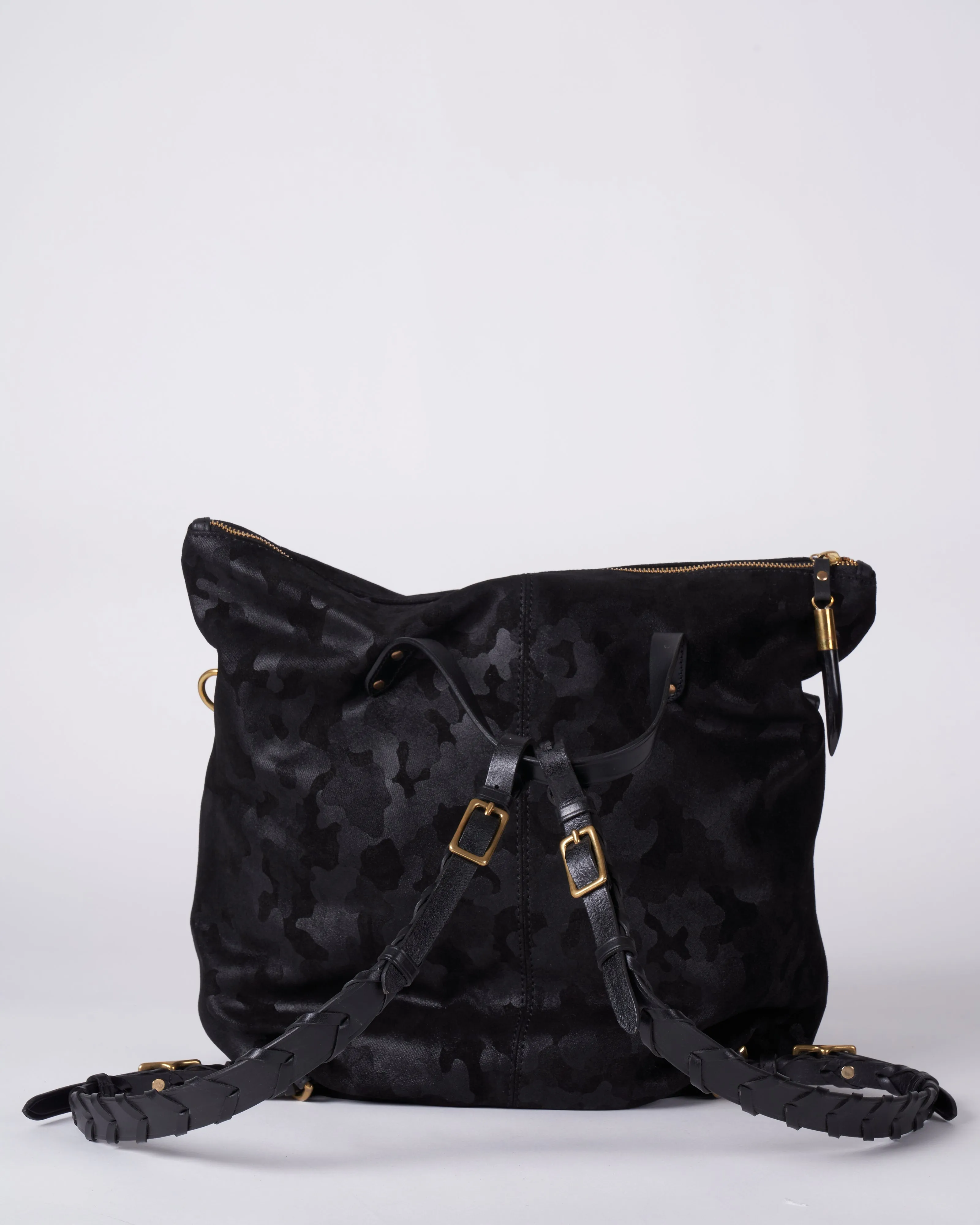 morleigh convertible backpack - black camo suede