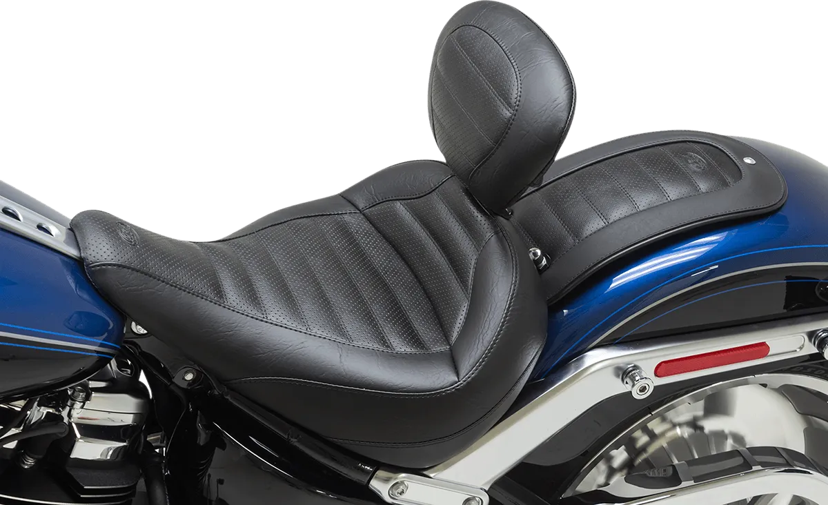 Mustang 79770 Standard Touring Seat with Backrest - Tuck and Roll Stitch - Black