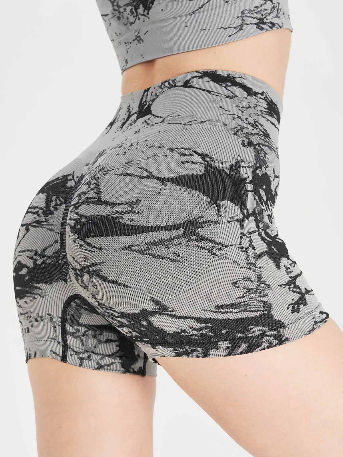 New Seamless Embroidered Tie Dye High Waist Fitness Shorts Tummy Control Push Up Workout Exercise Sport  Gym Fitness Yoga Shorts For Women