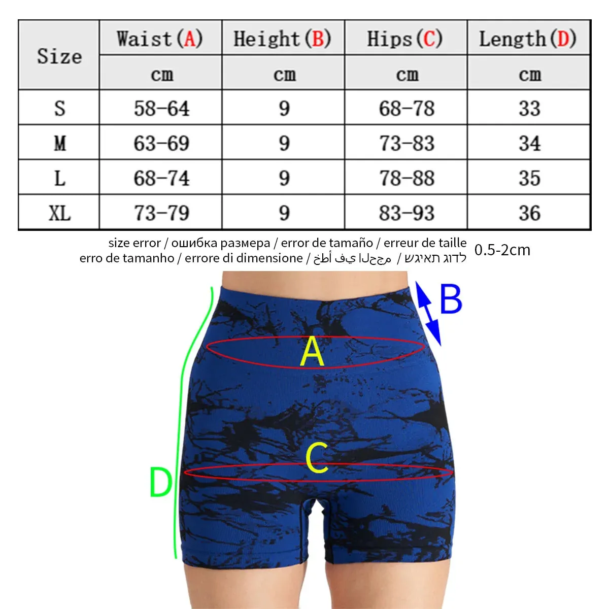 New Seamless Embroidered Tie Dye High Waist Fitness Shorts Tummy Control Push Up Workout Exercise Sport  Gym Fitness Yoga Shorts For Women