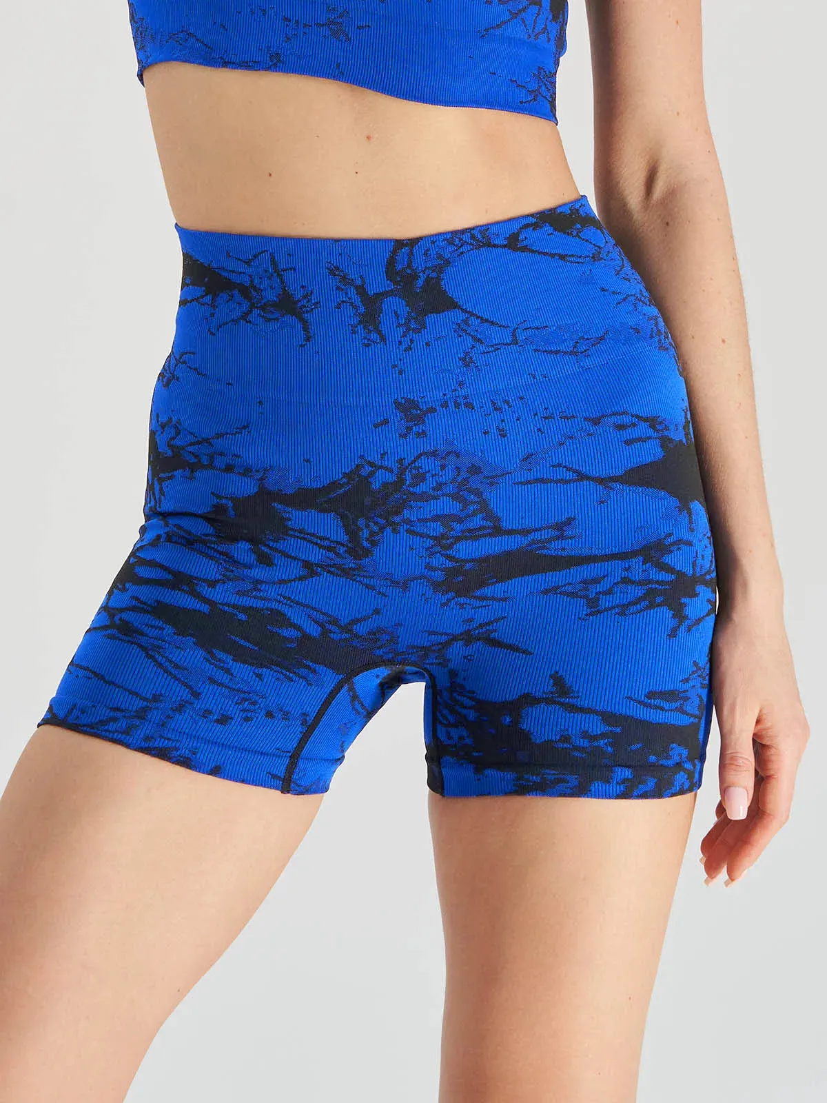 New Seamless Embroidered Tie Dye High Waist Fitness Shorts Tummy Control Push Up Workout Exercise Sport  Gym Fitness Yoga Shorts For Women