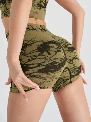 New Seamless Embroidered Tie Dye High Waist Fitness Shorts Tummy Control Push Up Workout Exercise Sport  Gym Fitness Yoga Shorts For Women