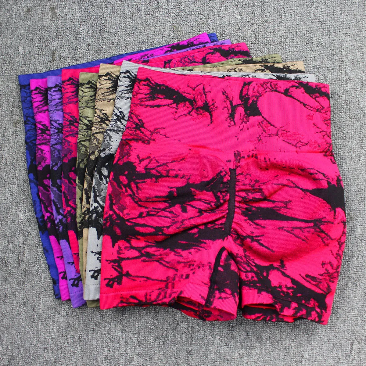 New Seamless Embroidered Tie Dye High Waist Fitness Shorts Tummy Control Push Up Workout Exercise Sport  Gym Fitness Yoga Shorts For Women