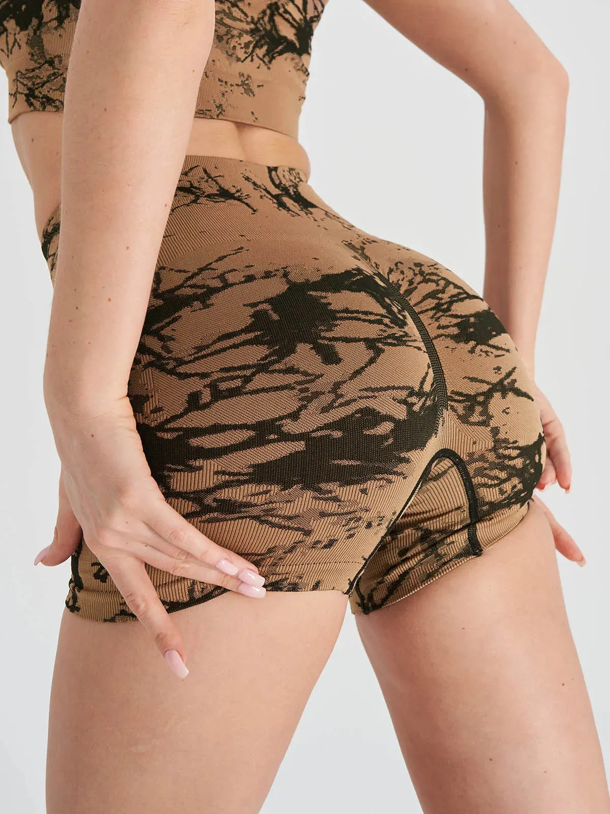 New Seamless Embroidered Tie Dye High Waist Fitness Shorts Tummy Control Push Up Workout Exercise Sport  Gym Fitness Yoga Shorts For Women