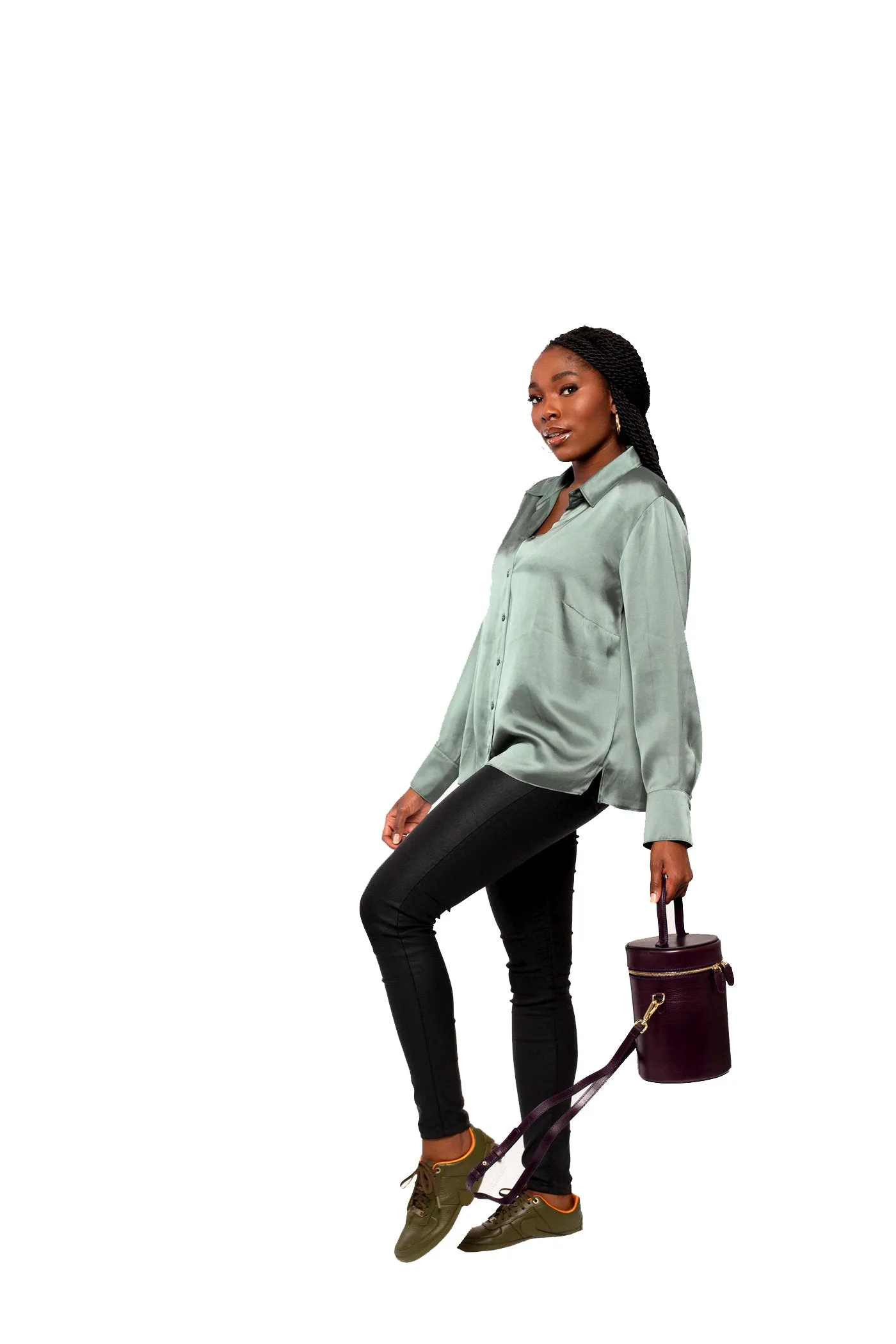 NOLA Bucket Leather Bag in Eggplant Purple