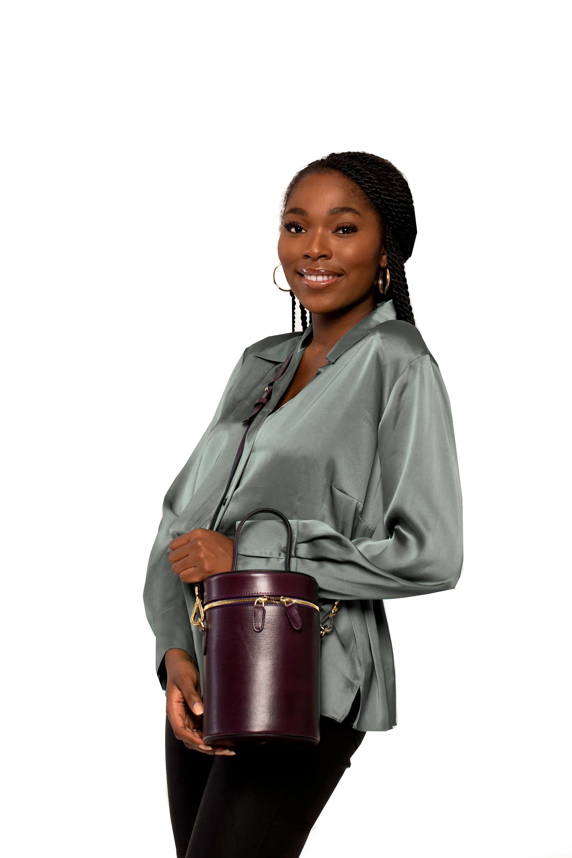 NOLA Bucket Leather Bag in Eggplant Purple