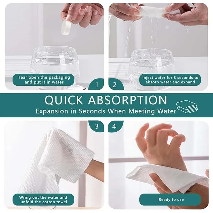 OBTANIM 200 PCS Compressed Towels Disposable Portable Mini Coin Tissue Hand Wipe Camping Face Towel Tablets with Waterproof Clear Plastic Storage Bag for Travel Camping Hiking Home Beauty