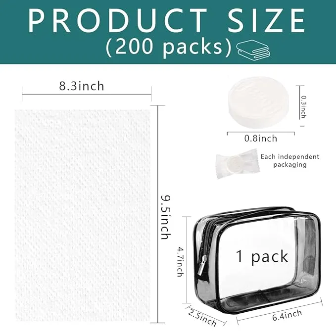 OBTANIM 200 PCS Compressed Towels Disposable Portable Mini Coin Tissue Hand Wipe Camping Face Towel Tablets with Waterproof Clear Plastic Storage Bag for Travel Camping Hiking Home Beauty