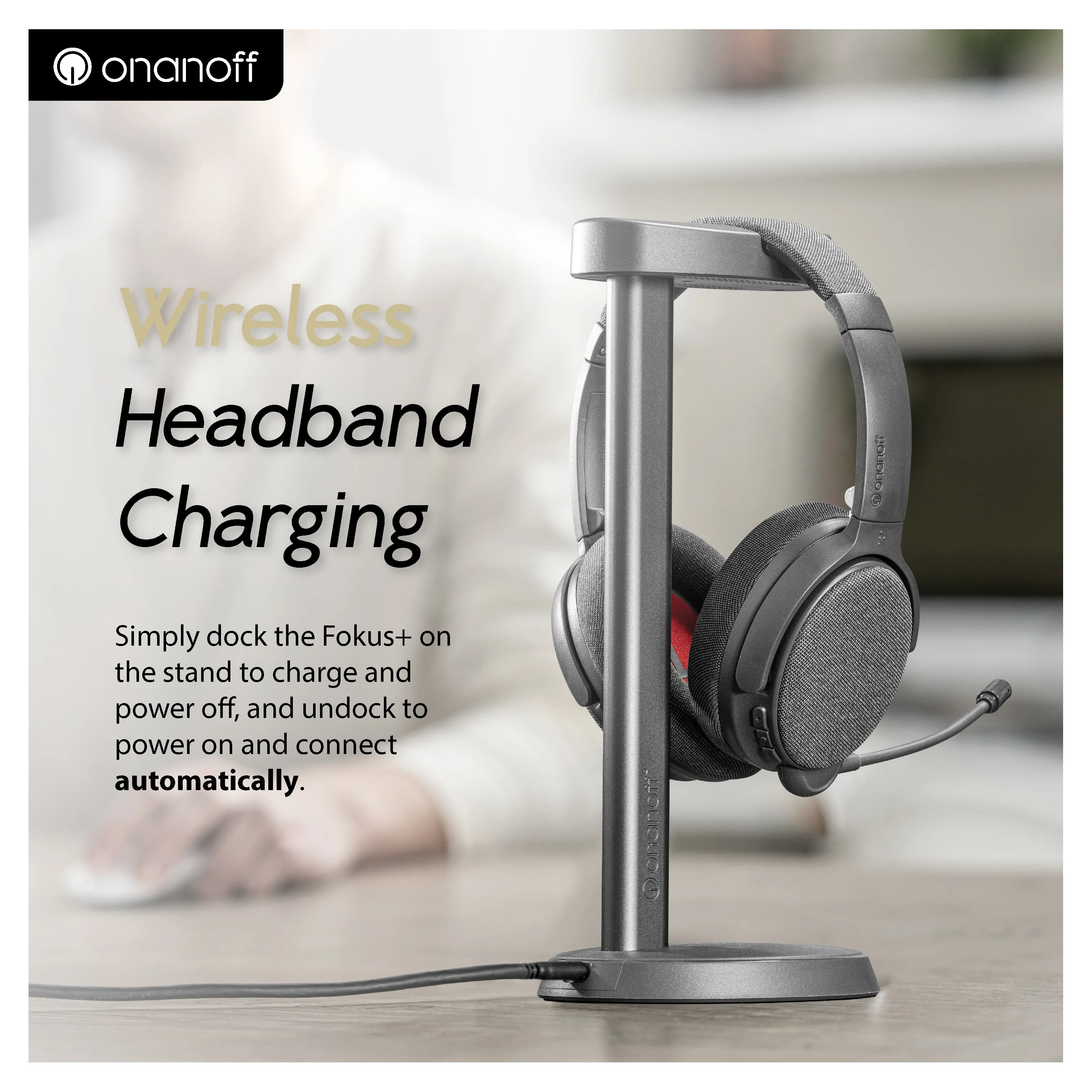 ONANOFF Fokus  Hybrid Active Noise Cancelling Headphones with Wireless Charging Stand