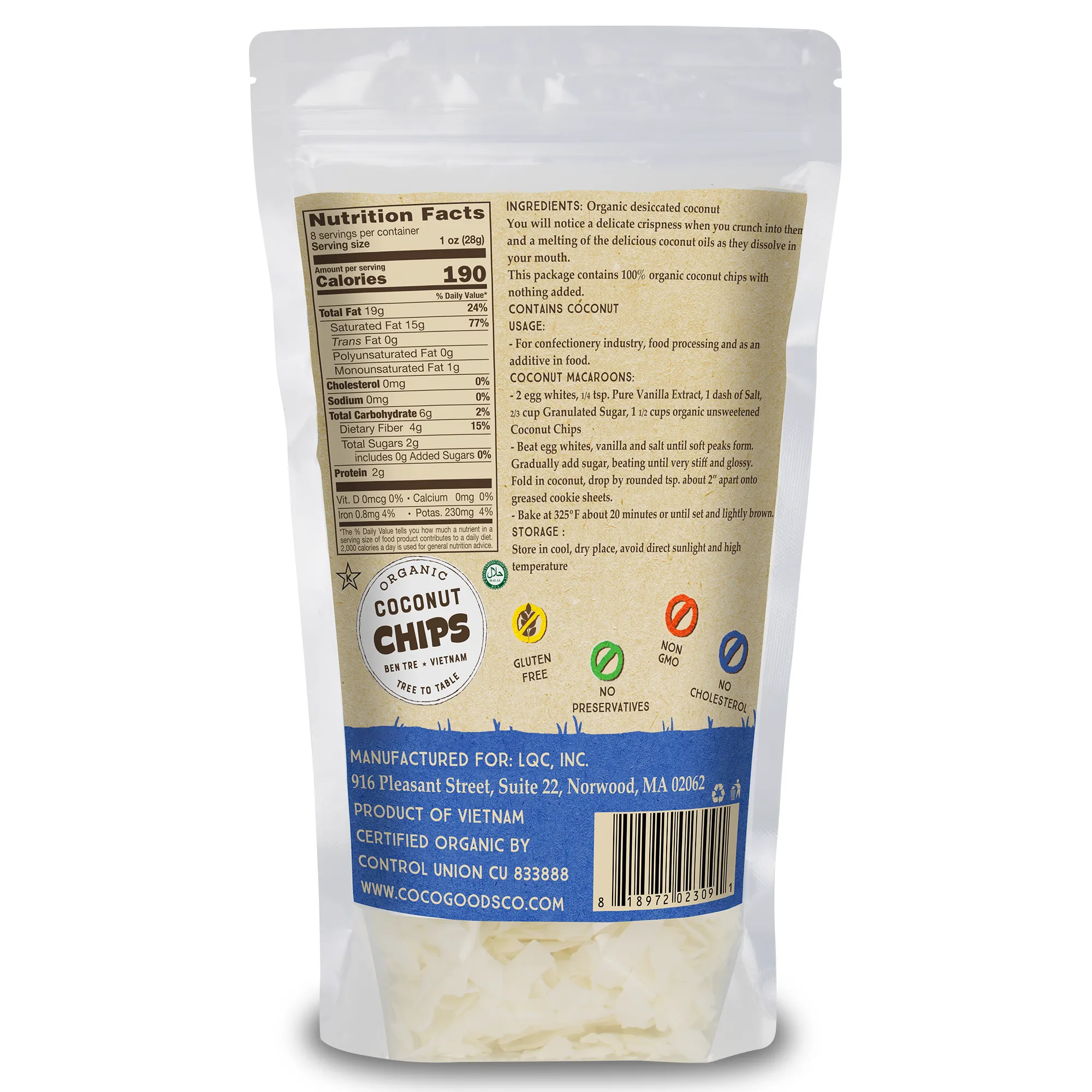 Organic Unsweetened Desiccated Coconut, Chips Grade 8 oz, 2 Pack