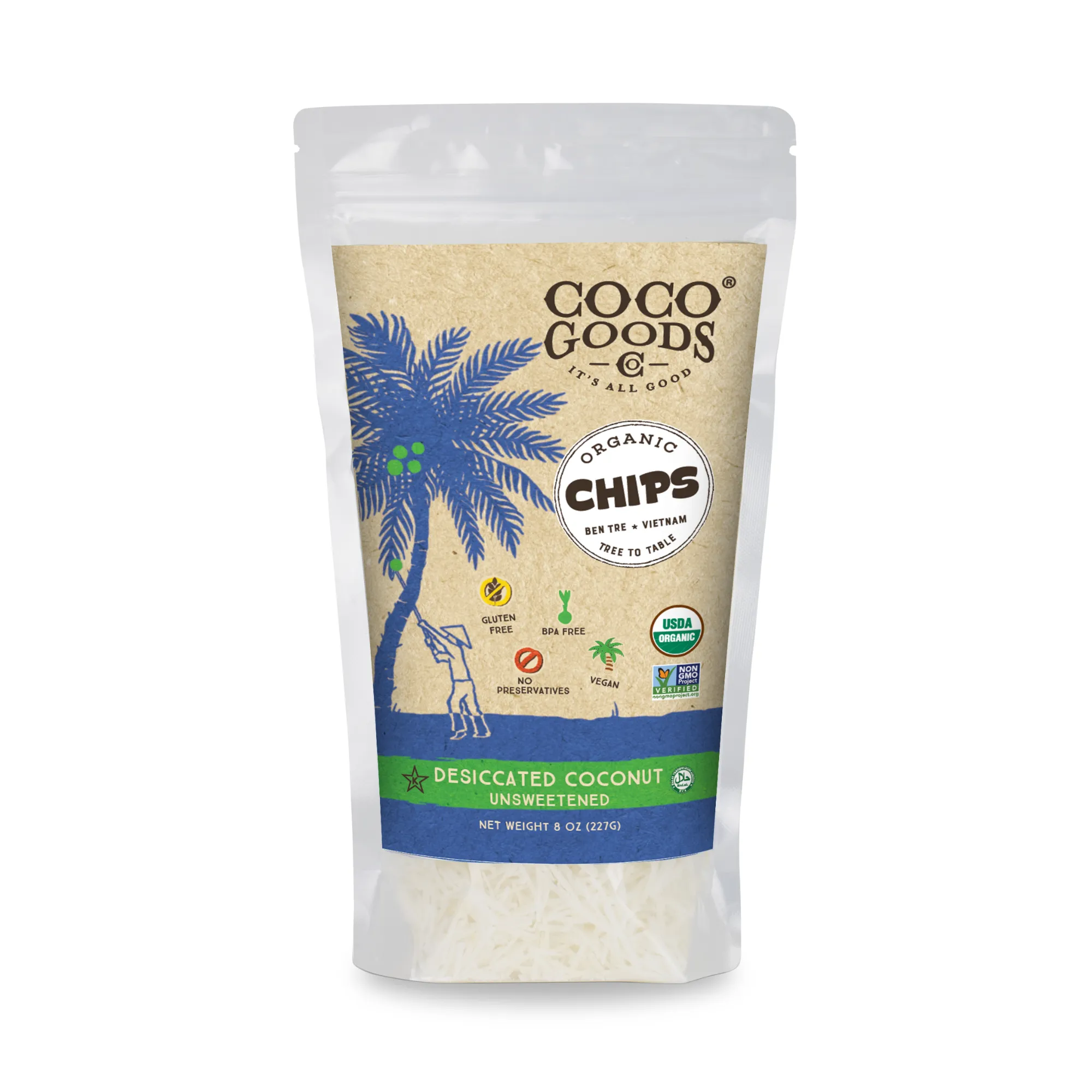 Organic Unsweetened Desiccated Coconut, Chips Grade 8 oz, 2 Pack