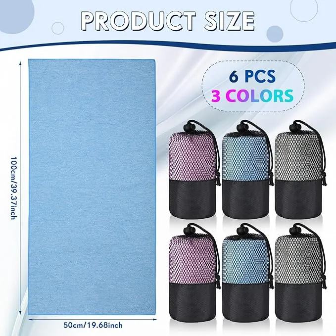 Oudain 6 Pieces Quick Dry Travel Towel Bulk, Microfiber Beach Towel with Bag Compact Soft Trip Towel Lightweight Adults Towel for Camping, Gym Beach Swimming Yoga, 20 x 39 Inches (Fresh Color)