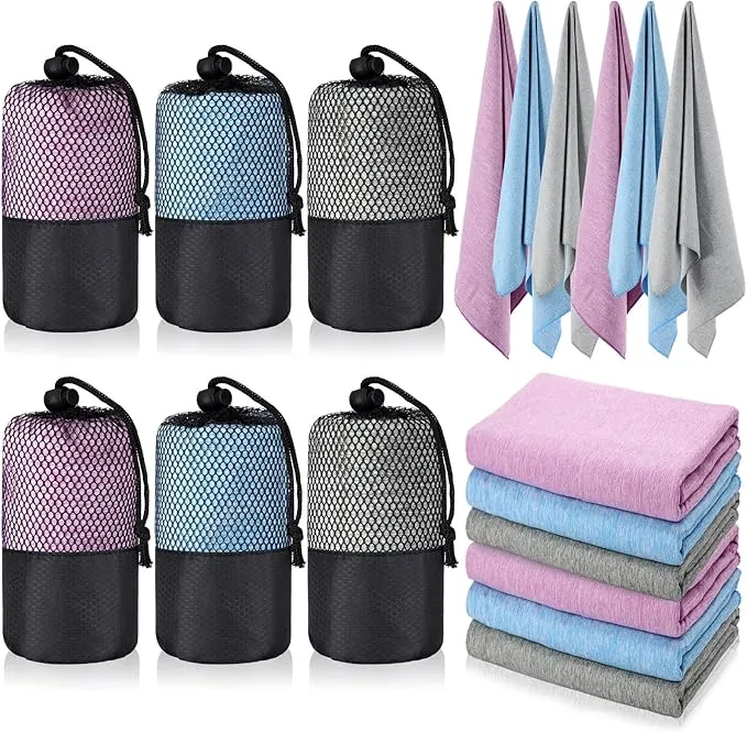 Oudain 6 Pieces Quick Dry Travel Towel Bulk, Microfiber Beach Towel with Bag Compact Soft Trip Towel Lightweight Adults Towel for Camping, Gym Beach Swimming Yoga, 20 x 39 Inches (Fresh Color)