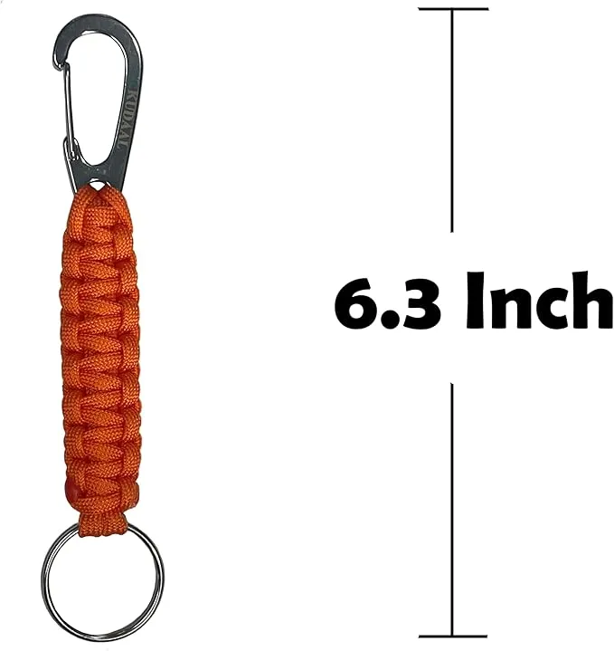 Paracord Keychain with Carabiner, Key Fob Braided Lanyard Keychain with Utility Ring & Enlarged Mouth Clip