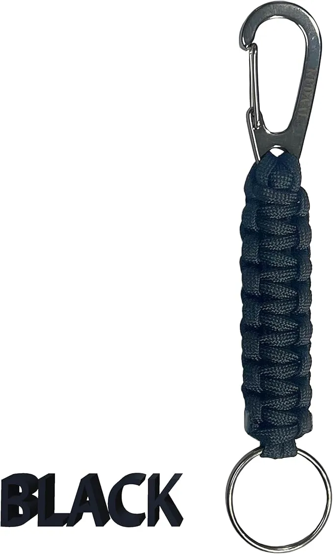 Paracord Keychain with Carabiner, Key Fob Braided Lanyard Keychain with Utility Ring & Enlarged Mouth Clip