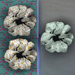 Pastel Teal & White Scrunchies Set Of 3