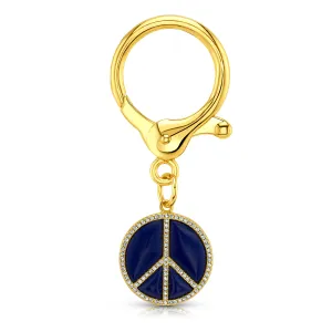 PEACE SIGN BAG CHARM, GOLD LAPIS