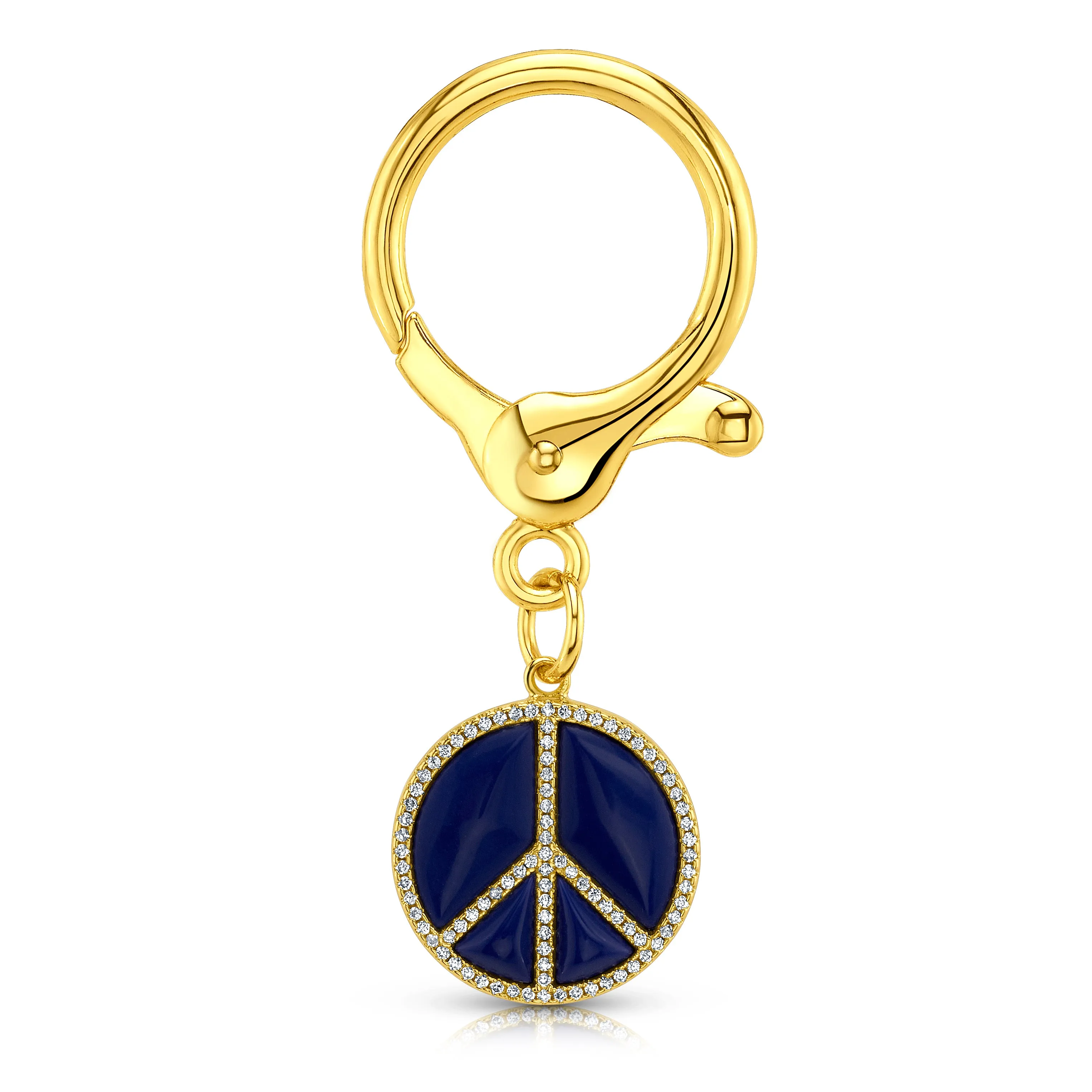 PEACE SIGN BAG CHARM, GOLD LAPIS