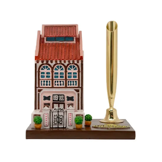 Peranakan House Polyresin Cylinder Pen Holder - Pink