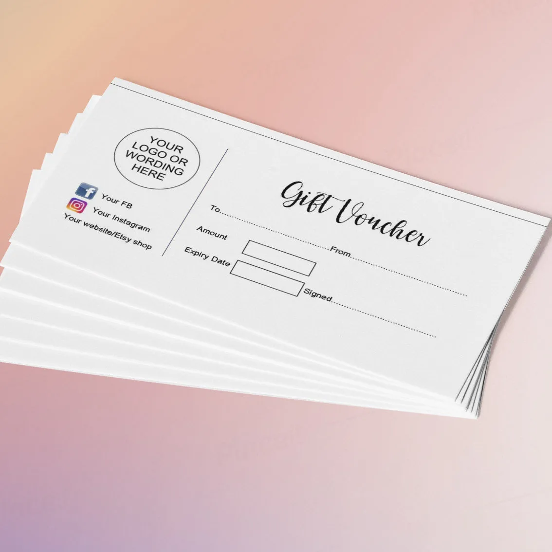 PERSONALISED GIFT VOUCHERS - 21cm x 9.9cm