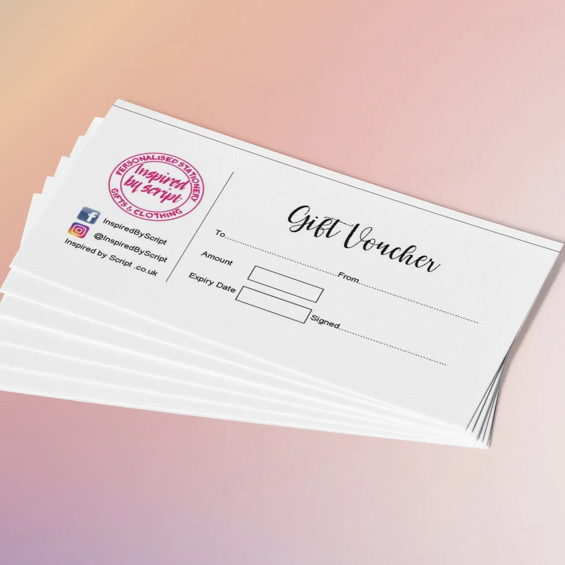 PERSONALISED GIFT VOUCHERS - 21cm x 9.9cm