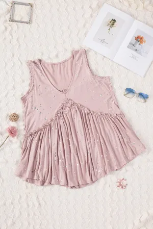 Pink Foil Splatter Drops Ruffled Flowy K Tank 3/13/23 5618
