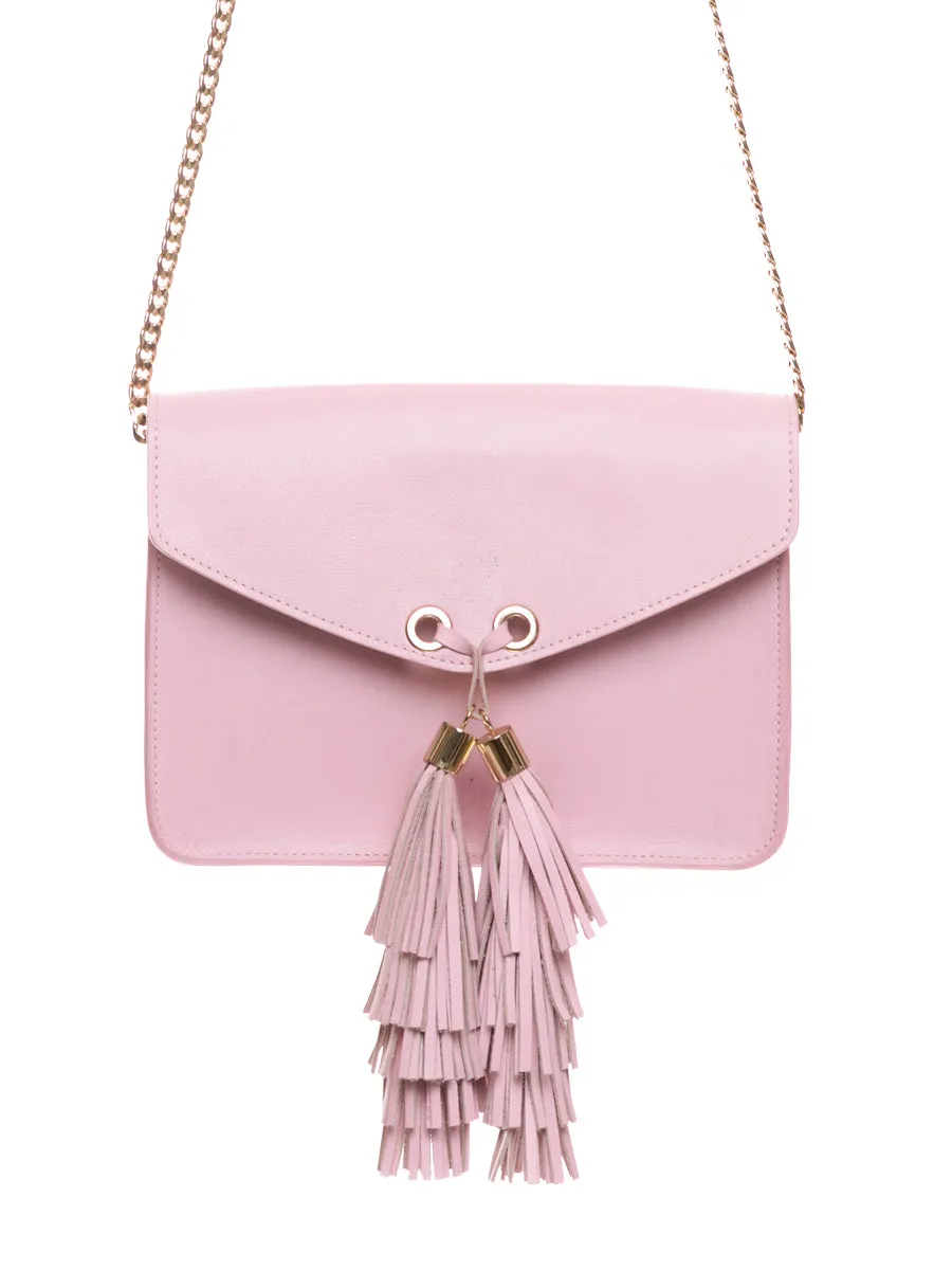 Pink Leather Shoulder Bag with Detachable Panda Purse