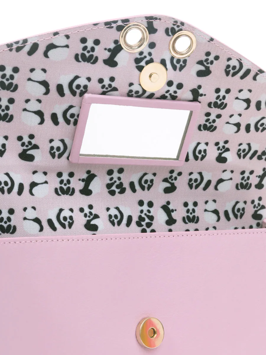 Pink Leather Shoulder Bag with Detachable Panda Purse