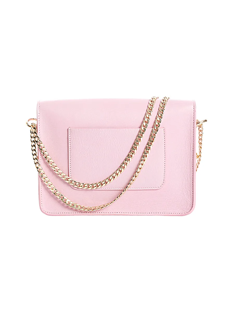 Pink Leather Shoulder Bag with Detachable Panda Purse