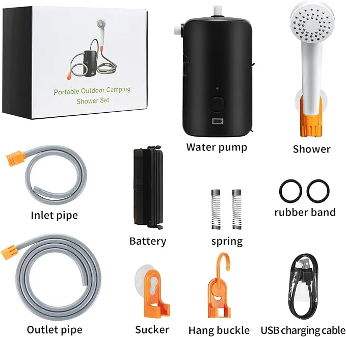 Portable Camping Shower Set, Built-in 4400mAh,USB Rechargeable Waterproof Battery Shower Pump Collapsible Bucket for Family Camp Hiking Backpacking Travel Beach Pet Flowering, Outdoor Water System
