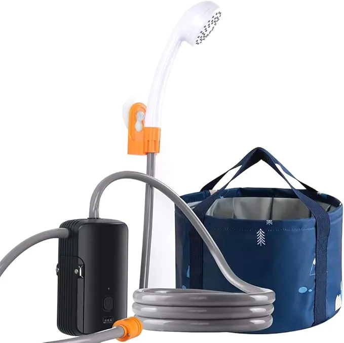 Portable Camping Shower Set, Built-in 4400mAh,USB Rechargeable Waterproof Battery Shower Pump Collapsible Bucket for Family Camp Hiking Backpacking Travel Beach Pet Flowering, Outdoor Water System