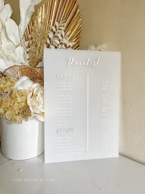 Pricelist Acrylic Sign - Printed