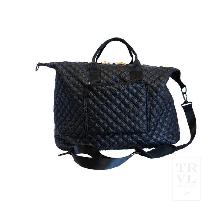 Quilted Black Overpacker Weekender Duffel Bag - Cheetah Lining