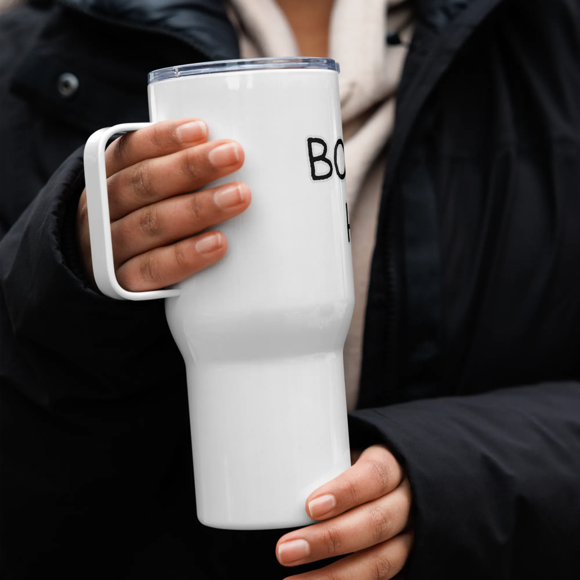 "Bourbon Helps" Travel mug with Handle