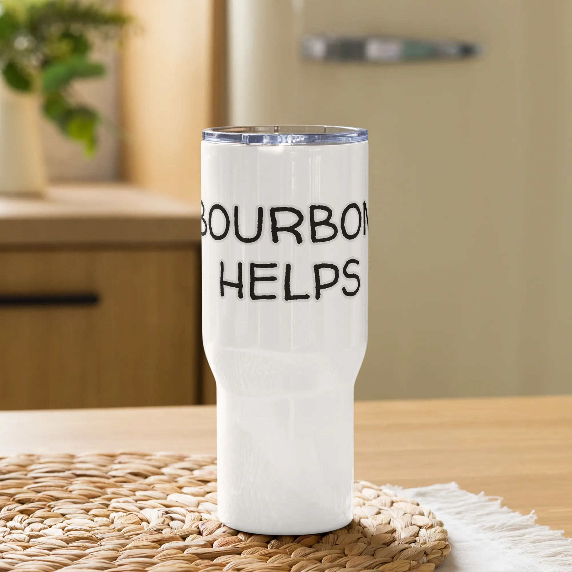 "Bourbon Helps" Travel mug with Handle