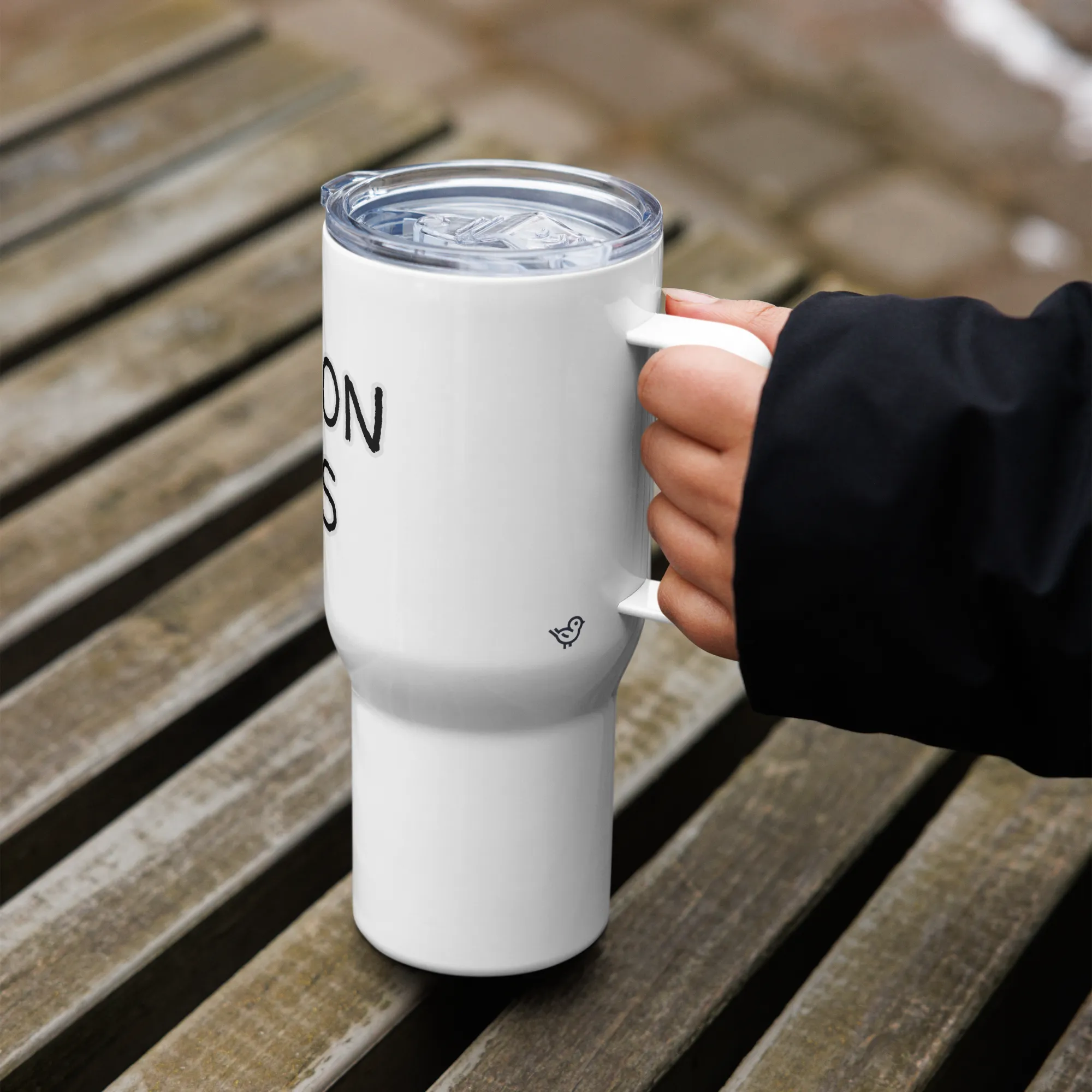 "Bourbon Helps" Travel mug with Handle