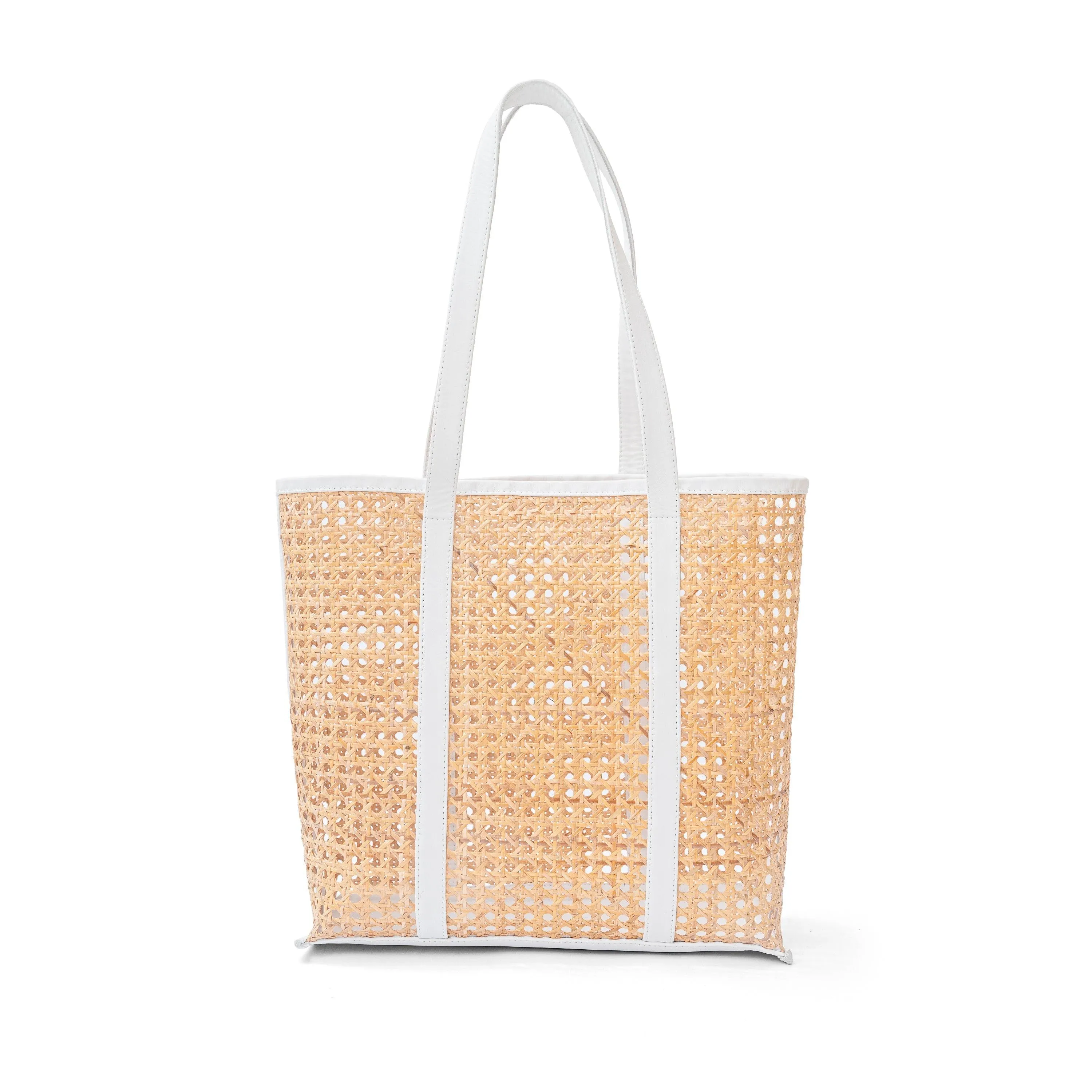 Rattan and Leather Carry All Tote